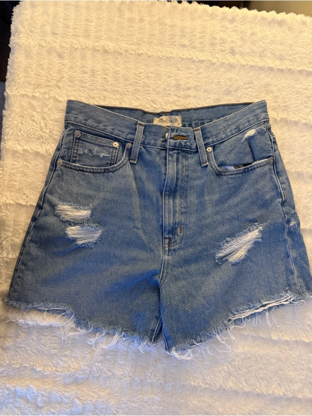 Madewell Light Blue Distressed High-Rise Denim Shorts